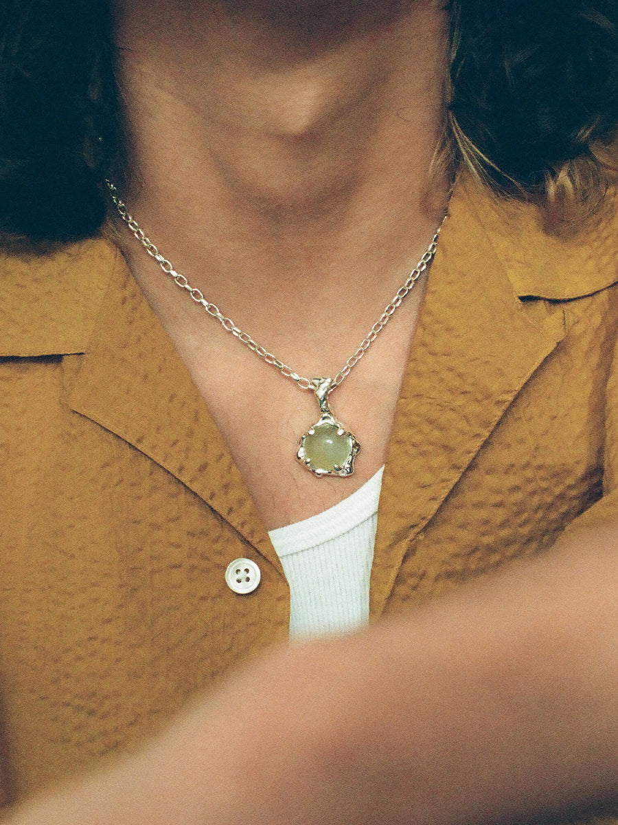 Lava Amulet Necklace, Sterling Silver & Serpentine x Faris