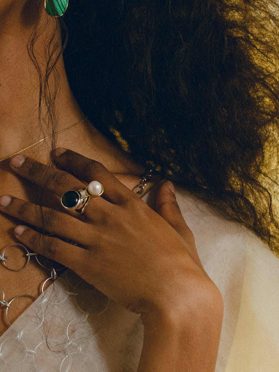 Offset Ring, Sterling Silver & Onyx x Faris