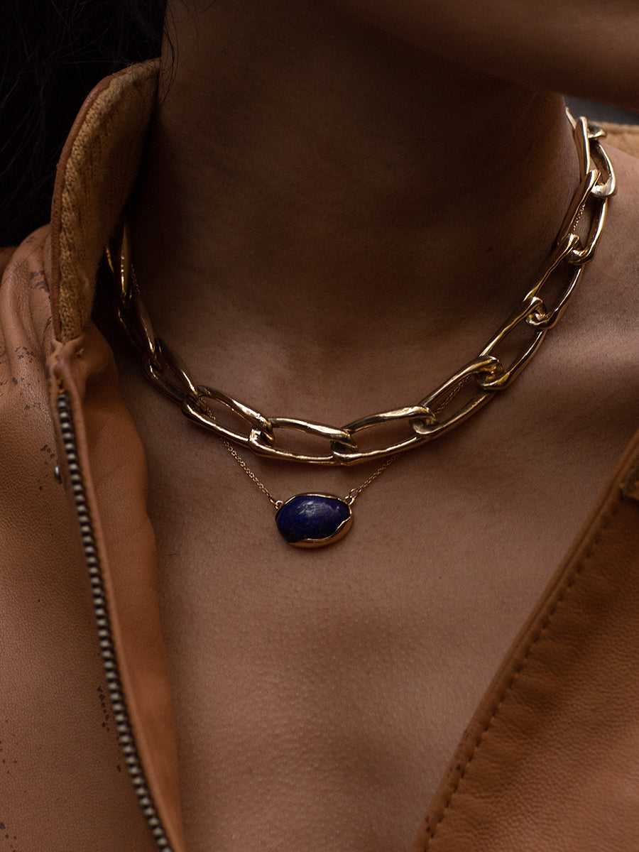 Ovo Necklace, Bronze & Lapis x Faris