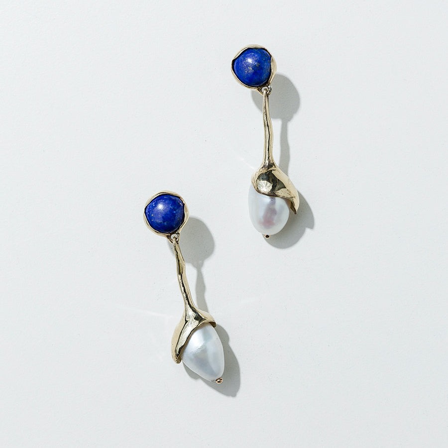Sappho Earrings, Bronze, Lapis & Pearl x Faris