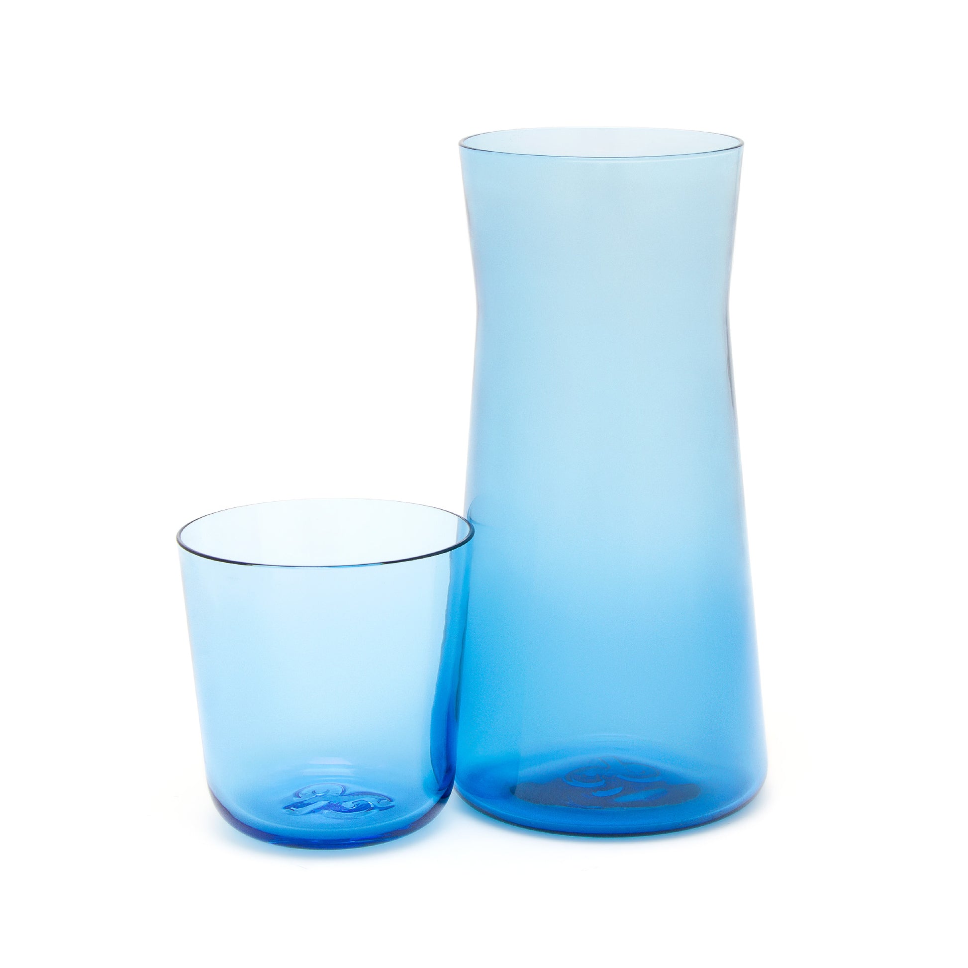 Sea Blue Glass Water Carafe with Glass Tumbler